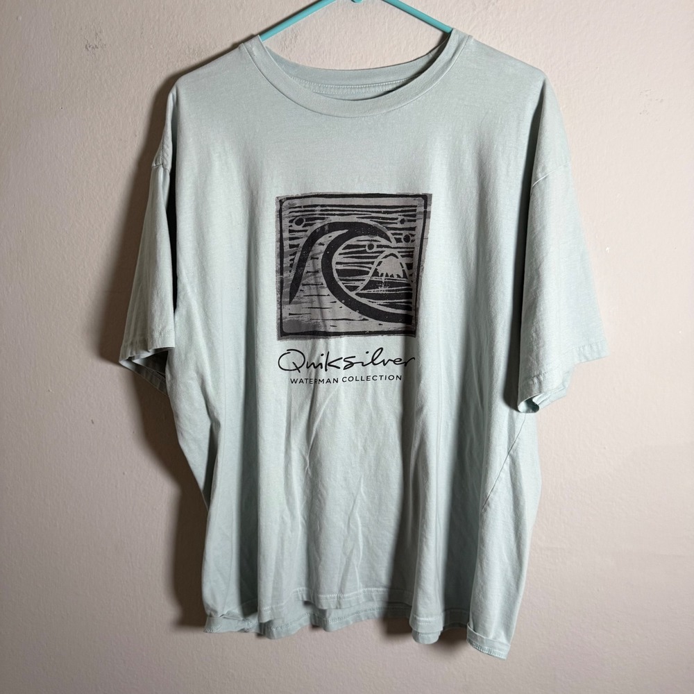 Quiksilver Waterman Collection Mens XXL Mint Green Graphic Wave T-Shirt Cotton